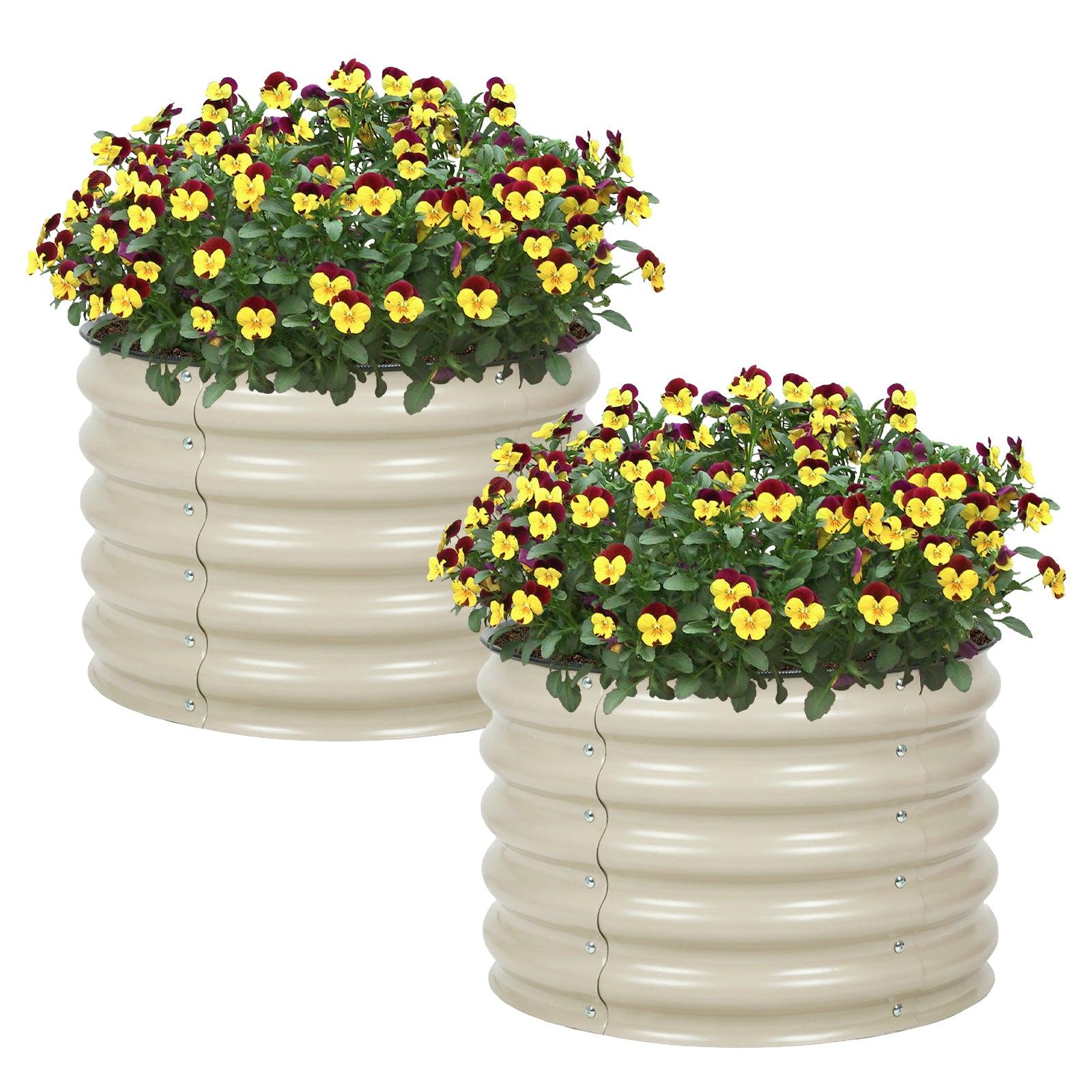 16.7" Tall Round Raised Garden Bed - 24" Diameter Aluzinc Planter (Set of 2) - Aoodor
